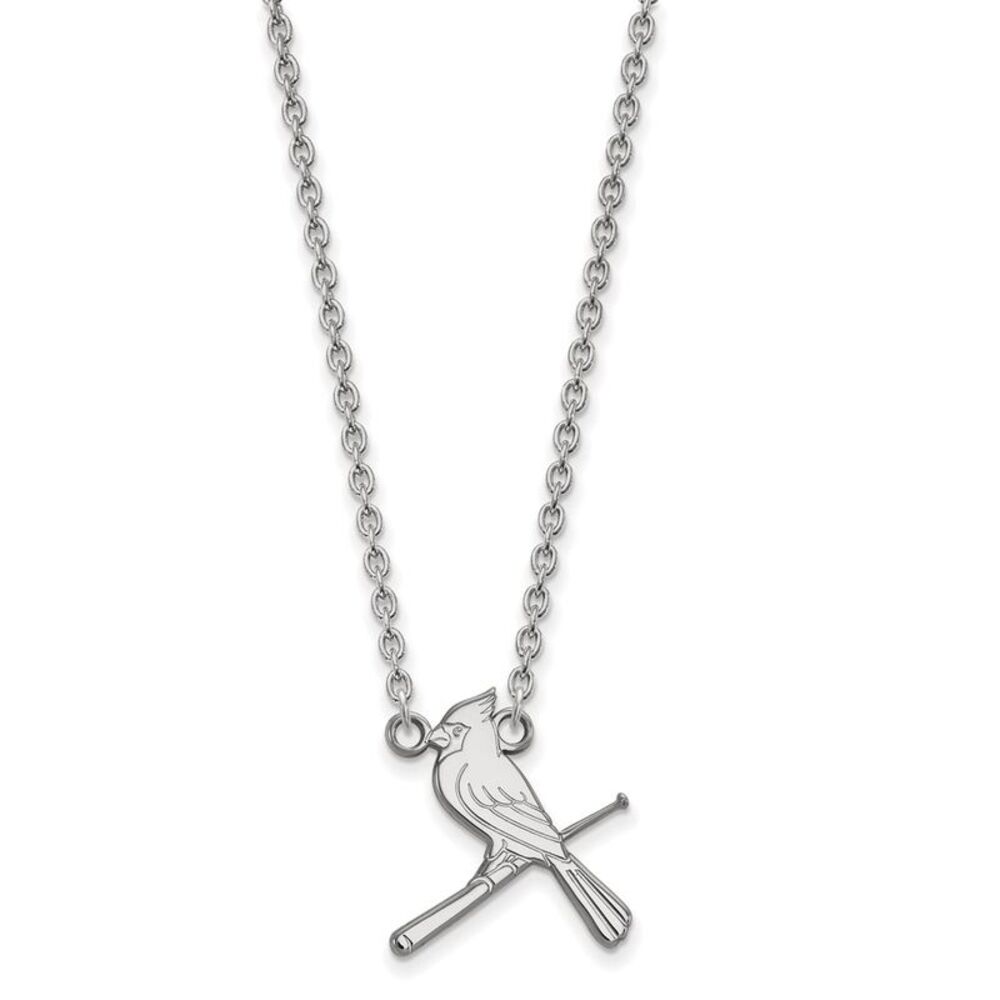Sterling Silver MLB St. Louis Cardinals Large Bird/Bat Necklace, 18 In